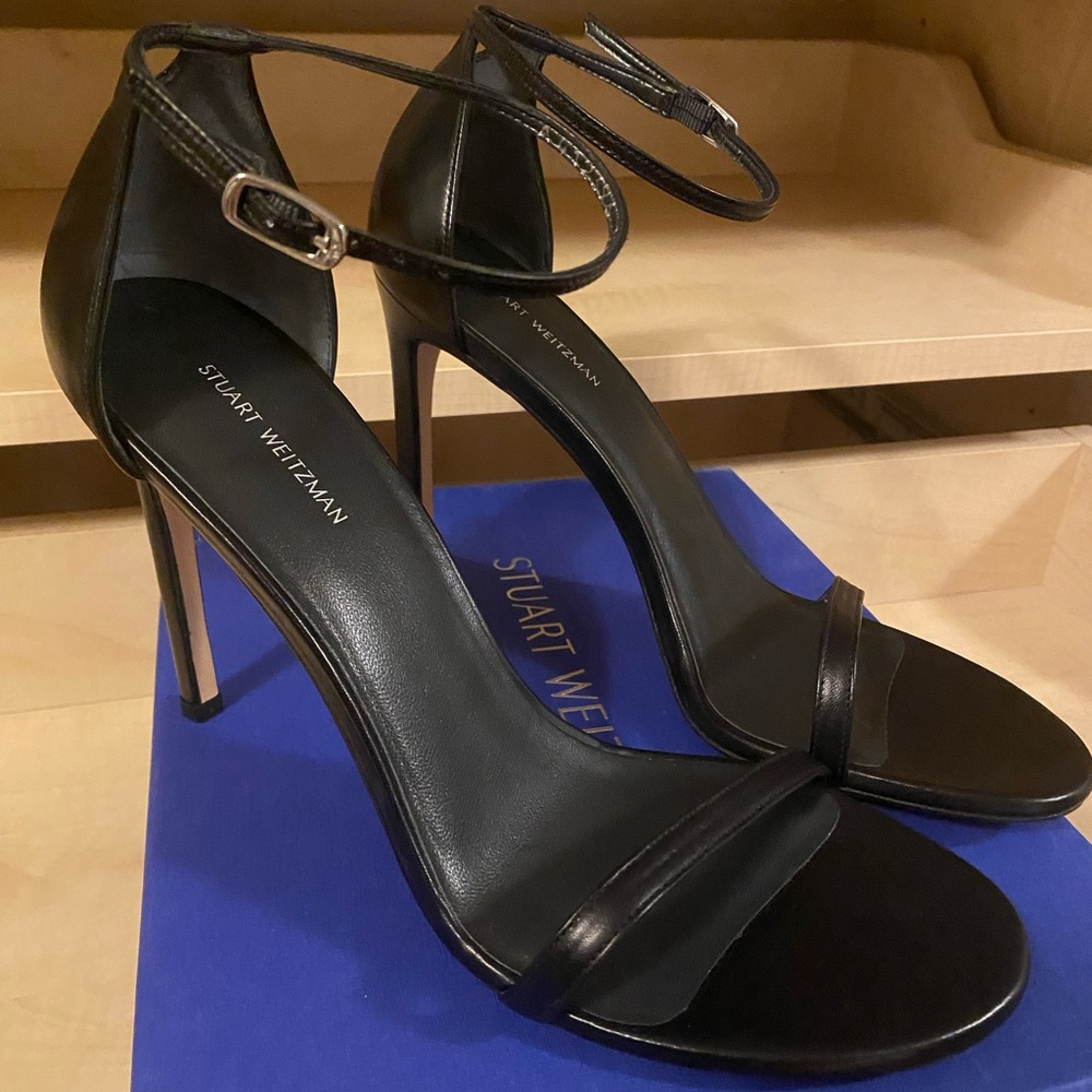 Stuart Weitzman Nudistsong black leather stilettos
